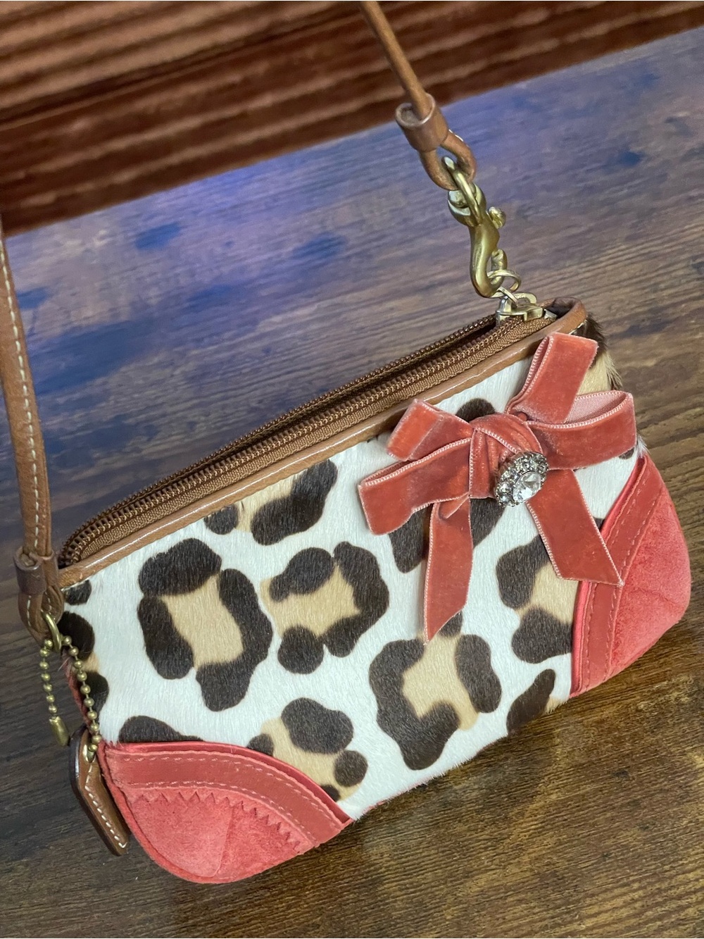 COACH SOHO Ocelot Calf Hair Wristlet w/Velvet Swarovski Crystal Embellishment